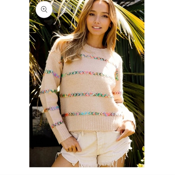 Bibi embroidered rainbow stitch sweater size xl cozy and soft fall - Picture 3 of 10